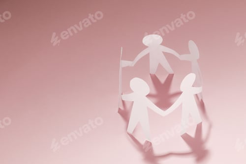 Preview: Paper Cut Style Concept Of A Leader And Relationship With Friendship And Hand-Holding Of People In