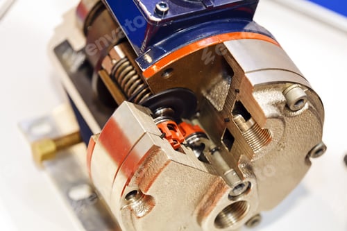 Preview: Cross Section Of Fabric Engine Part With Helical Spring; Note Shallow Depth Of Field