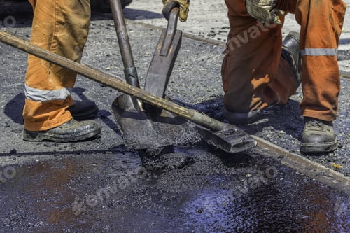Preview: Workers Teamwork During Road Renewal Works, Industry Teamwork
