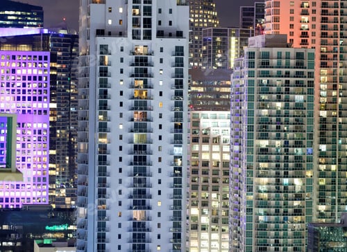 Preview: Downtown Buildings Windows, Lights And Night Reflections.