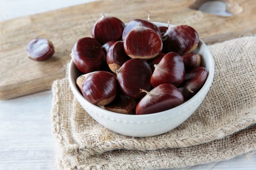 Preview: Bunch Of Fresh Raw Chestnuts In Autumn Season