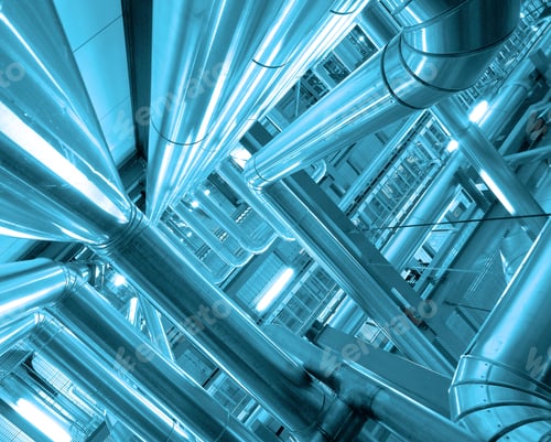 Preview: Industrial Zone, Steel Pipelines And Cables In Blue Tones