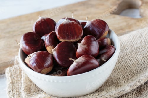 Preview: Bunch Of Fresh Raw Chestnuts In Autumn Season