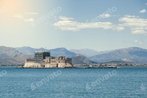 Preview: Small Island, Bourtzi Fortified Island, Nafplio, Argolida Peloponnese, Greece. Medieval Fortress