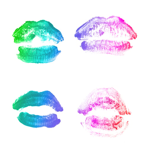 Preview: Female Lips Lipstick Kiss Print Set For Valentine Day And Love Collection Isolated On White