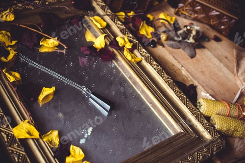 Preview: Magic Attributes For Rituals And Fate Prediction, Details On A Table Of Witch, Occultism Concept