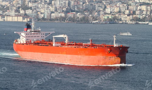 Preview: Orange Tanker Ship Passing In Bosphorus Strait