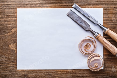 Preview: Clean Sheet Of Paper Planning Chips Firmer Chisels Construction Concept.