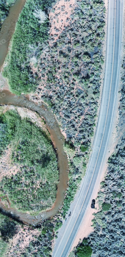 Preview: Mountains, River And Road Of Zion National Park, Utah Aerial View.