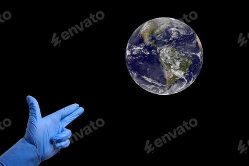 Preview: A Hand In A Medical Glove Metaphorically Depicts A Gun Aimed At Firing On Planet Earth. The