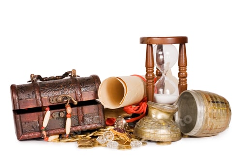 Preview: Hourglasses And Coin Isolated On White Background