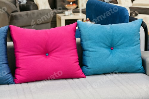 Preview: Pink And Blue Pillows On The Couch