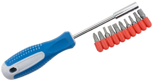 Preview: Screwdriver With Different Tips. Isolated On White Background