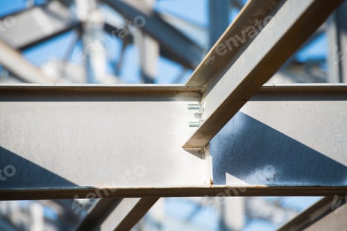 Preview: Steel Frame Workshop Is Under Construction Against A Blue Sky. New Technology Steel Frame For