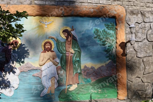 Preview: Religious Stucco Molding In The Church With The Image Of Jesus Christ. Public Open Domain