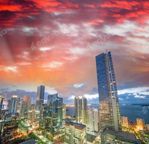 Preview: Amazing Downtown Miami Skyline At Sunrise, Florida.