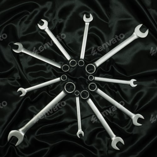 Preview: Set Of Wrenches On A Black Background