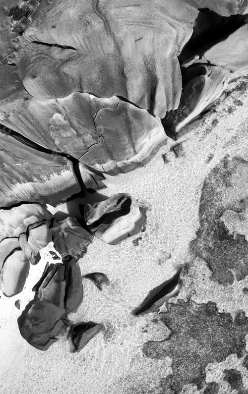 Preview: Panoramic Aerial View Of Beautiful Tropical Island In Black And White.