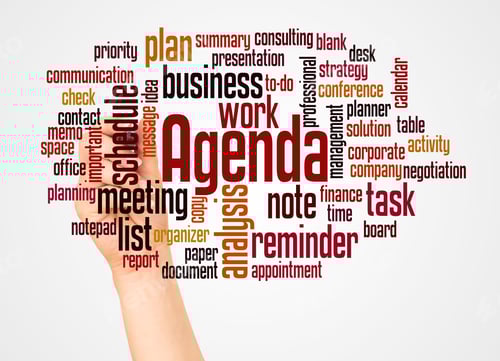 Preview: Agenda Word Cloud And Hand With Marker Concept On White Background.