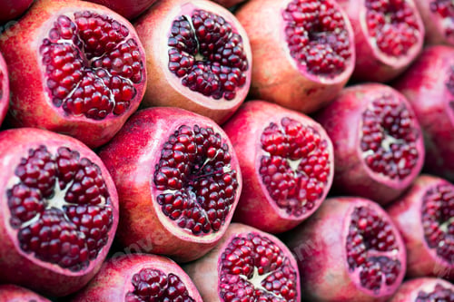 Preview: Many Pomegranate Cut In Half, Pomegranate Background. Selective Focus