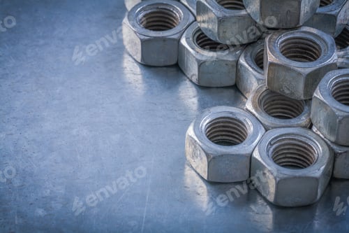 Preview: Stainless Screw-Nuts On Metallic Background Maintenance Concept.
