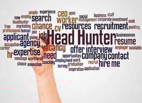 Preview: Head Hunter Word Cloud And Hand With Marker Concept On White Background.