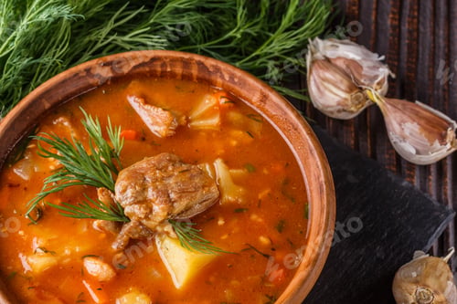 Preview: Chanahi A Traditional Georgian Meat Stew In A Bowl On Stoyn Board