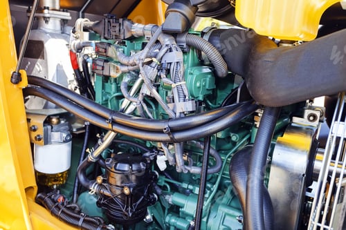 Preview: View On Motor Of New Excavator Digging