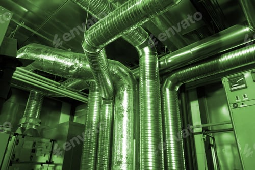 Preview: Ventilation Pipes Of An Air Condition In Green Tones