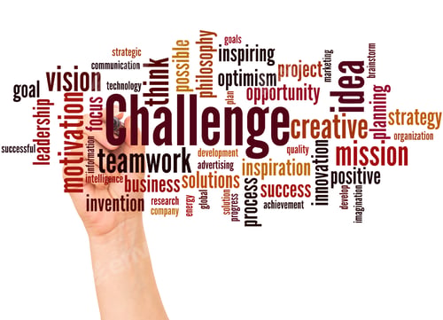 Preview: Challenge Word Cloud And Hand With Marker Concept On White Background.