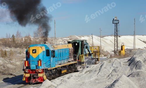 Preview: Diesel Locomotive With A Powerful Moldboard Plow At A Mining Enterprise, Close-Up. Mining Industry.