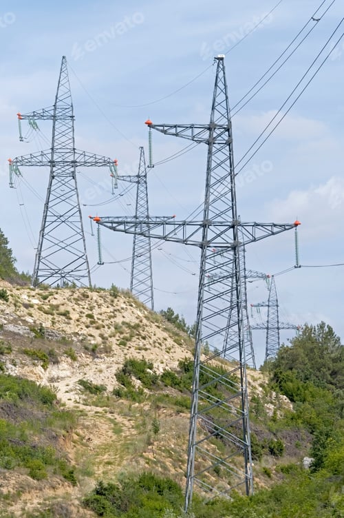 Preview: Electric Tower High Voltage Post With Blue Sky