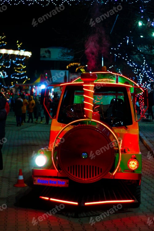 Preview: New Year'S Eve. Steam Train Rolling Children Around The City