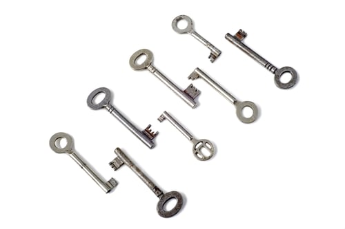 Preview: Old Different Steel Keys On White Background
