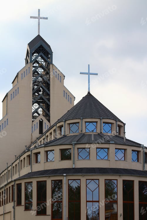 Preview: Classical Catholic Church With A Cross As The Main Symbol Of Christianity, Religious Background