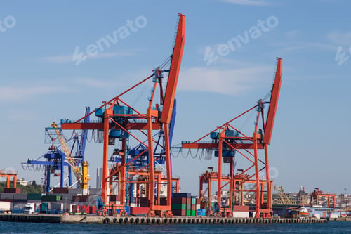 Preview: Orange Port Cranes In A Sea Port