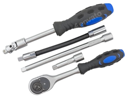 Preview: Ratchet Spanner And Sockets On White Background
