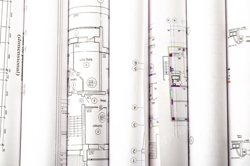 Preview: Architectural Blueprint Rolls On White