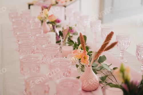 Preview: Coziness And Style. Modern Event Design. Table Setting At Wedding Reception. Floral Compositions