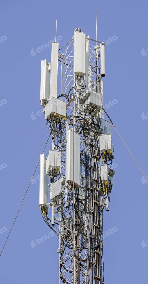 Preview: Tower With Aerials Of Cellular On A Background Blue Sky