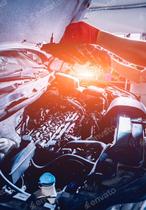 Preview: Repairing Engine At Service Station. Car Repair.