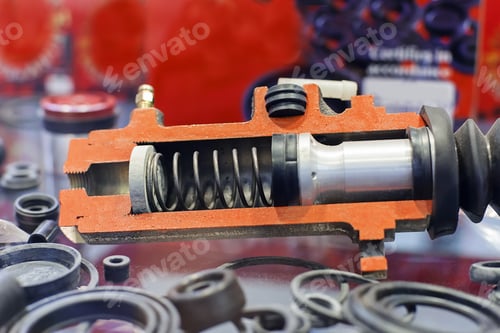 Preview: Cross Section Of Fabric Engine Part With Helical Spring; Note Shallow Depth Of Field
