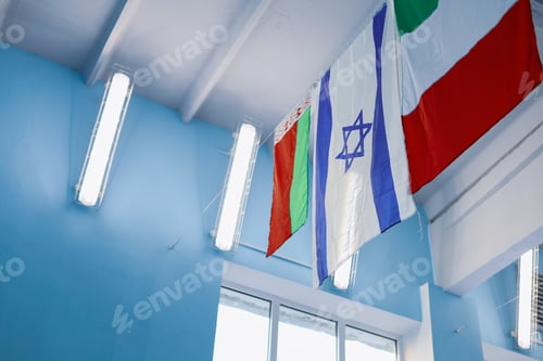 Preview: Flags Of Different Countries With The Flag Of Israel In The Center. Background