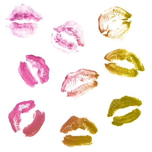 Preview: Female Lips Lipstick Kiss Print Set For Valentine Day And Love Collection Isolated On White
