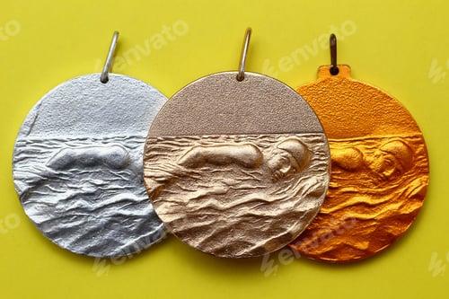 Preview: Gold, Silver And Bronze Medals On A Fashionable Yellow Background