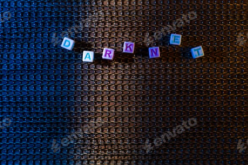 Preview: Cubes With The Text Darknet In Neon Light. Dark Key, Atmospheric Concept