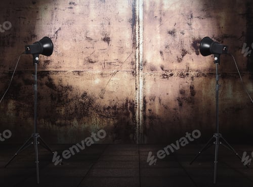 Preview: Photo Studio In Old Grunge Room With Metallic Wall, Urban Background