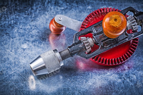 Preview: Vintage Portable Drill On Metallic Background Top View.