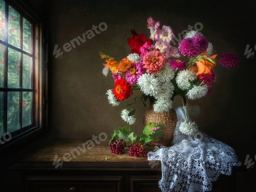 Preview: Still Life With Beautiful Bouquet Of Autumn Flowers