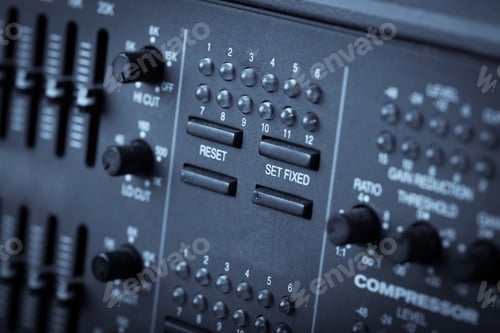Preview: Color Image Of Many Buttons In A Sound Recording Studio.